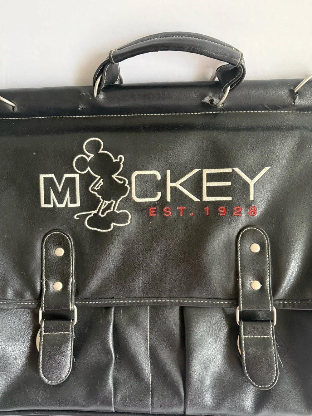 Vintage Disney Mickey Mouse Est. 1928 Black Leather Crossover / Laptop Breifcase